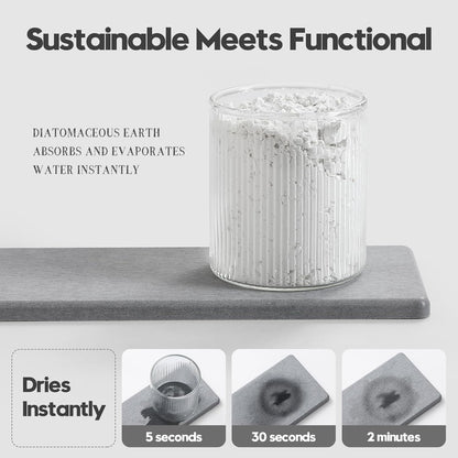 2PCS Water Absorbing Stone Drying Tray for Kitchen Counter & Bathroom Sink, Diatomite Faucet Splash Guard, Soap Dispenser Rack & Sponge Holder Caddy Organizer, Marble White (Printed Pattern), 9"x 3.5"