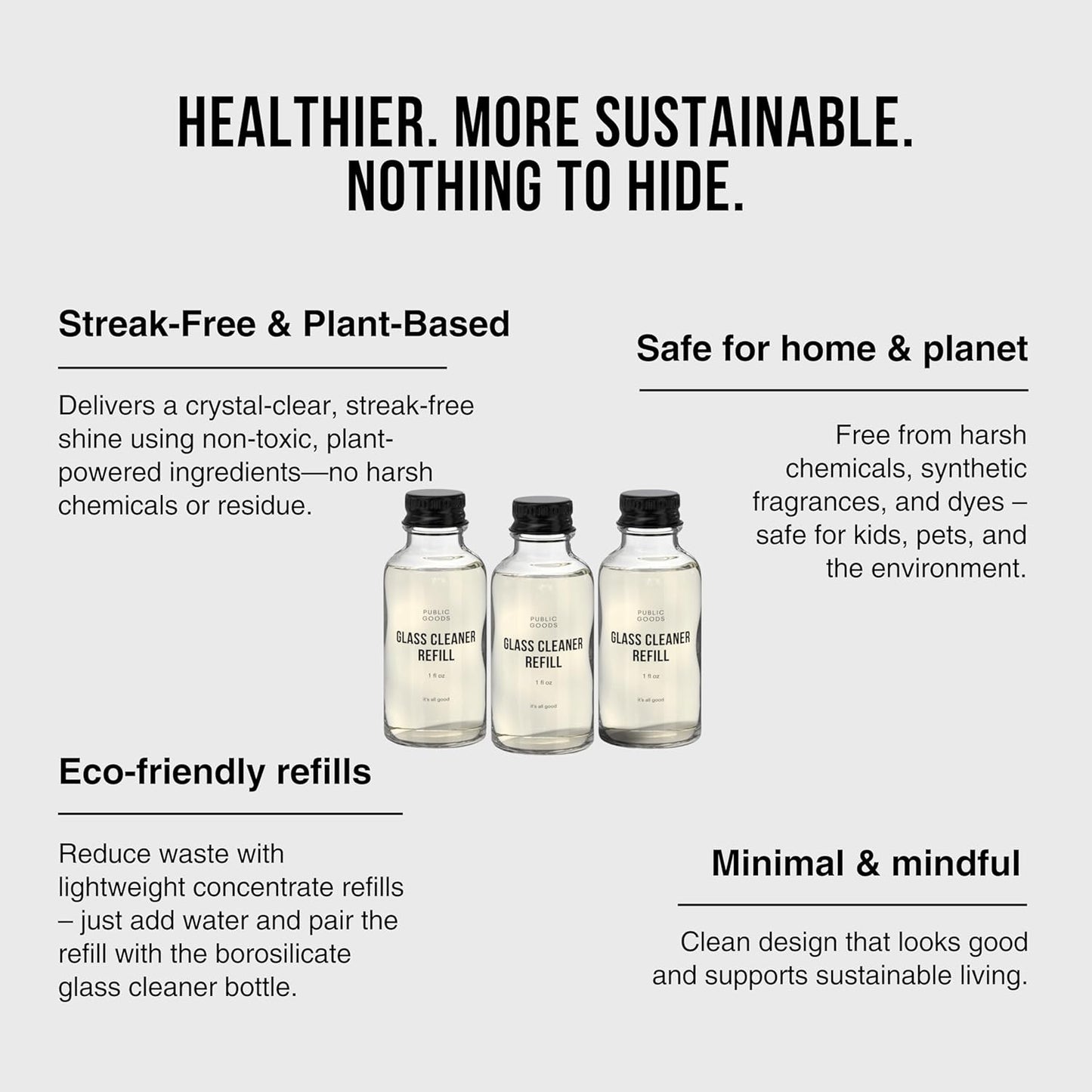 Public Goods Empty Glass Spray Bottle for Glass Cleaner | Refillable Spray Bottle for Cleaning | Made with Clear Borosilicate Glass for Windows, Mirrors | BPA Free | 24 Oz