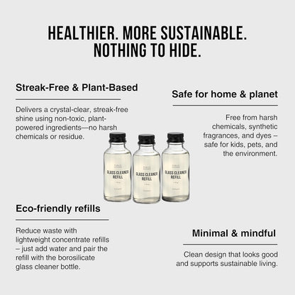 Public Goods Empty Glass Spray Bottle for Glass Cleaner | Refillable Spray Bottle for Cleaning | Made with Clear Borosilicate Glass for Windows, Mirrors | BPA Free | 24 Oz