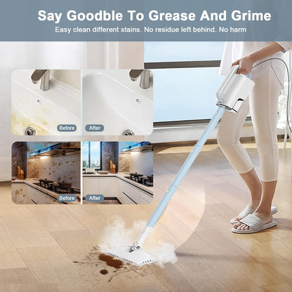 Steam Cleaner, 6 in1 Rotated Steam Mop Cleaner with 2 Modes, 2 Microfiber Pads, 400ML Removable Tank, 23FT Power Cable, Detachable Steam Mops for Floor, Laminate Floor, Tiles Cleaning (Azure)