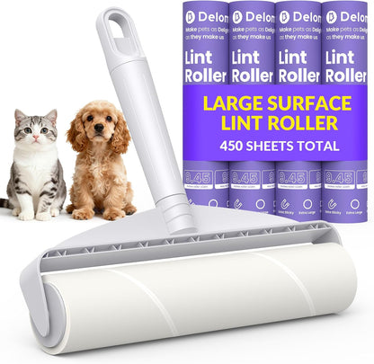 Large Lint Rollers for Carpet: Sticky Rollers for Floor DELOMO 9.45 in with 3 Extendable Handle, Long Handle Sticky Mop for Cleaning Carpets, Cars, Bedding, Couches, and Pet Hair - for Pet Homes