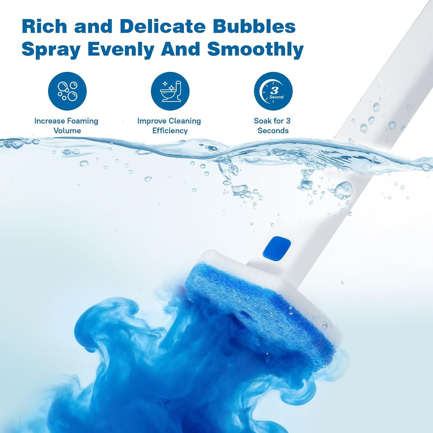 Disposable Toilet Brush Set with Holder, White and Blue, Includes 16 Cleaning Refills (1+16 Refills)