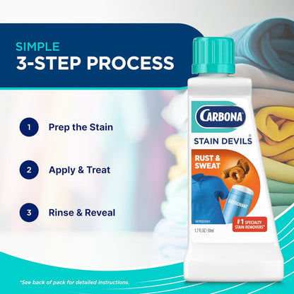 Carbona Stain Devils #6 (1.7 Fl Oz), Targeted Spot Cleaner for Grass, Dirt & Make-Up Stains, Safe on Skin & Washable Fabrics