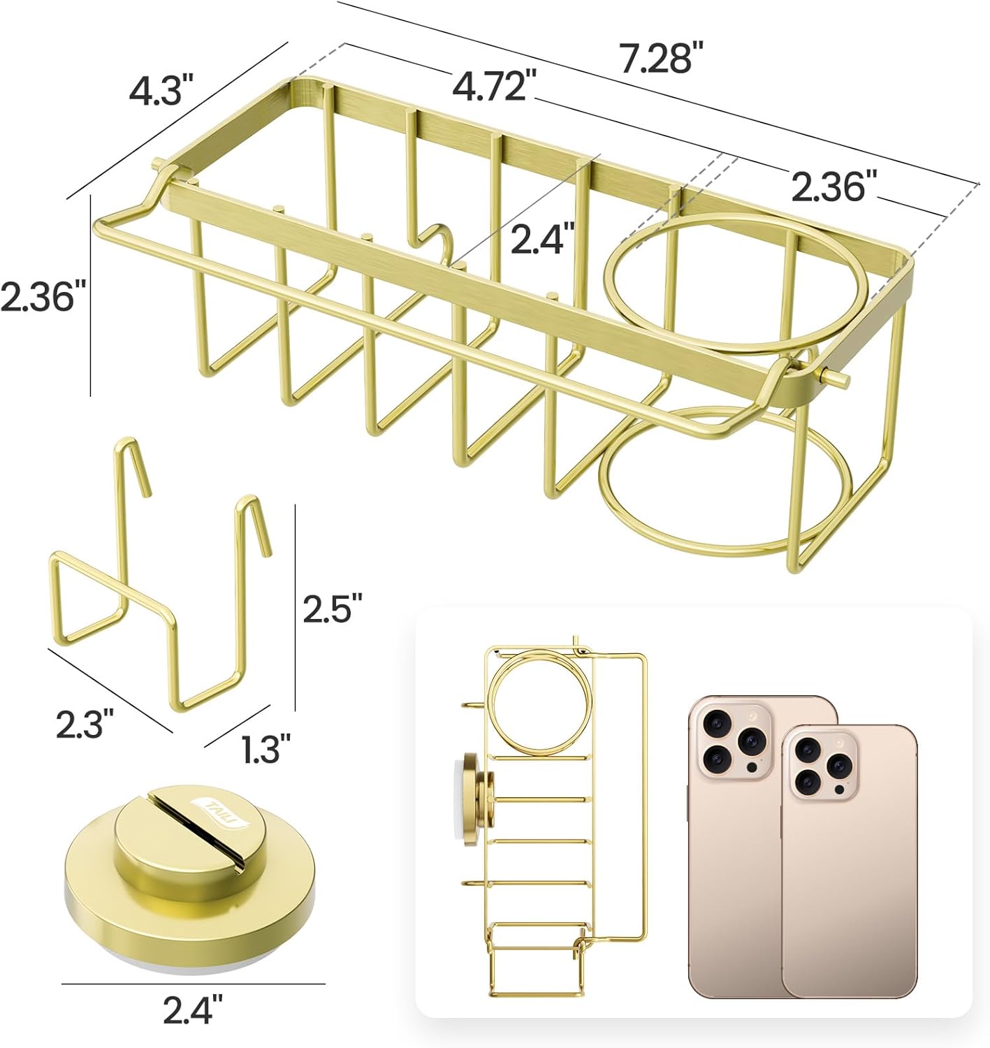 TAILI Sponge Holder for Kitchen Sink with Strong Suction Cup, Rustproof Aluminum Sink Caddy for Sponges, Removable Sponge Holder, Dish Brush for Scraper - Silver