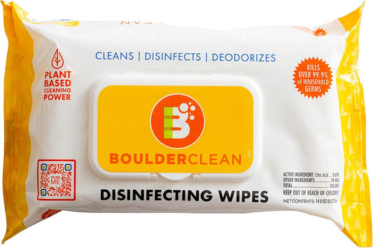 Boulder Clean Disinfecting Wipes, Sugared Lemon Scent, Disinfecting Surface Wipes, Cleans & Deodorizes, No Harsh Chemicals, Moisture-Lock Lid, Biodegradable, 72 Count (Pack of 12)