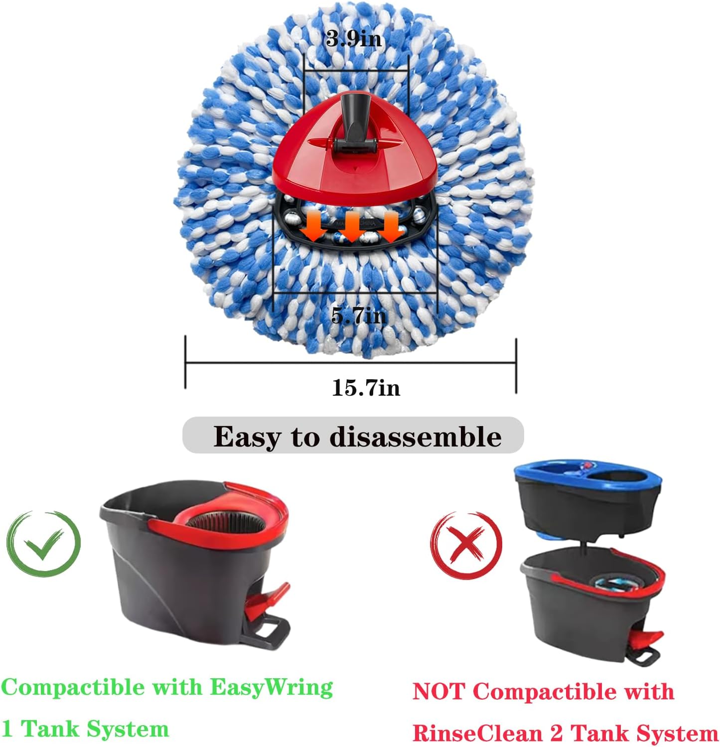 4 Pack Mop Replacement Heads for O-Ceda Mop Replace Head Spin Mop Heads Replacements, Microfiber Spin Mop Refills, Easy Cleaning Mop Head Machine Washable