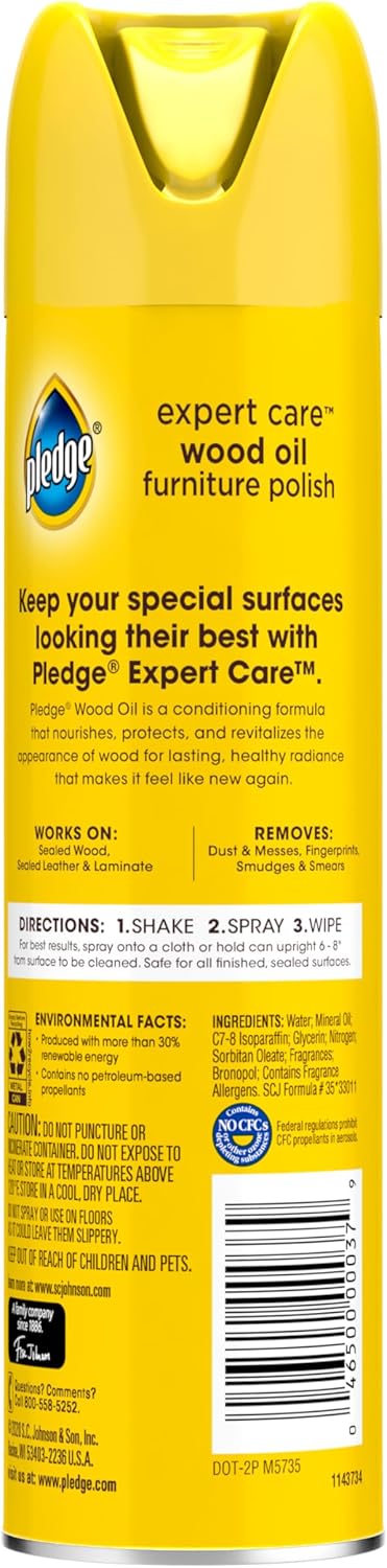 Pledge Enhancing Polish Spray, Wood Furniture & Stainless Steel Polish, Remove Dust and Fingerprints, Fast Shine and Protect, Prevent Scratches & Knicks - Lemon Scent, 9.7oz (Pack of 12)