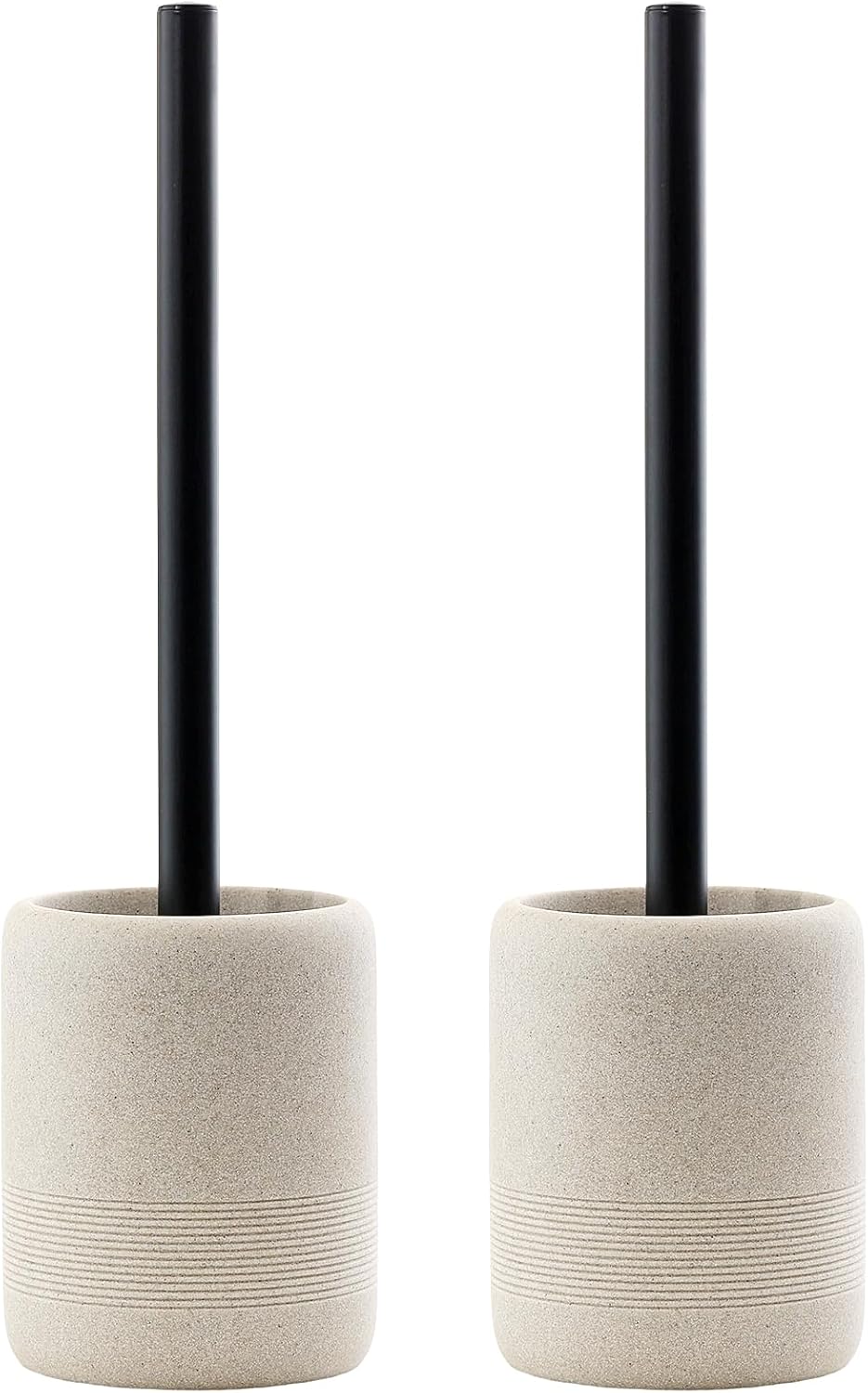 Toilet Brush and Holder Set, 2 PCS Decorative Toilet Bowl Brush and Holder Set Bathroom Aceessories Toilet Scrubber Brush Set with Heavy-Weight Resin Base with Long Handle (Beige)