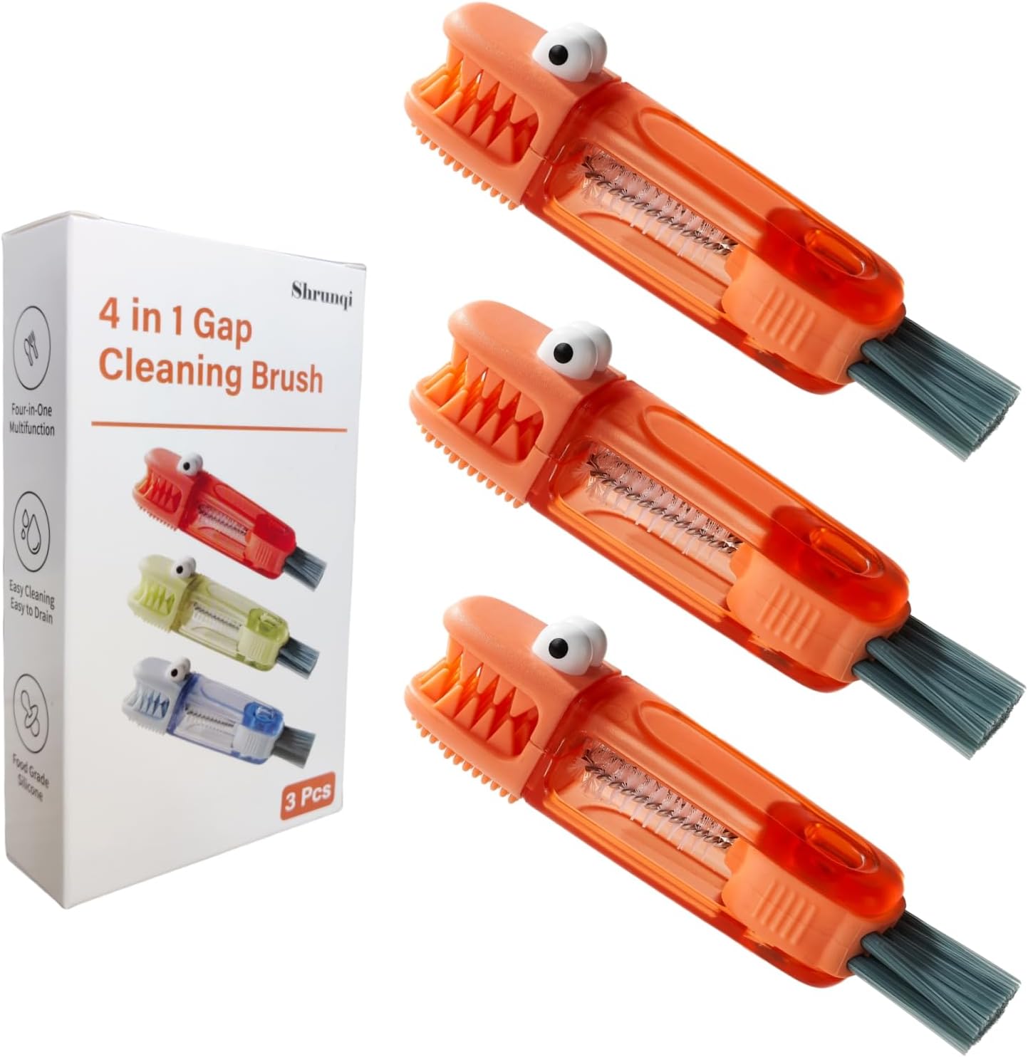 4-in-1 Bottle Cleaning Brush Set, Multifunction Silicone Cup Lid Gap Cleaner, Home Kitchen Crevice Cleaning Tools, 3 Pcs, Multicolor