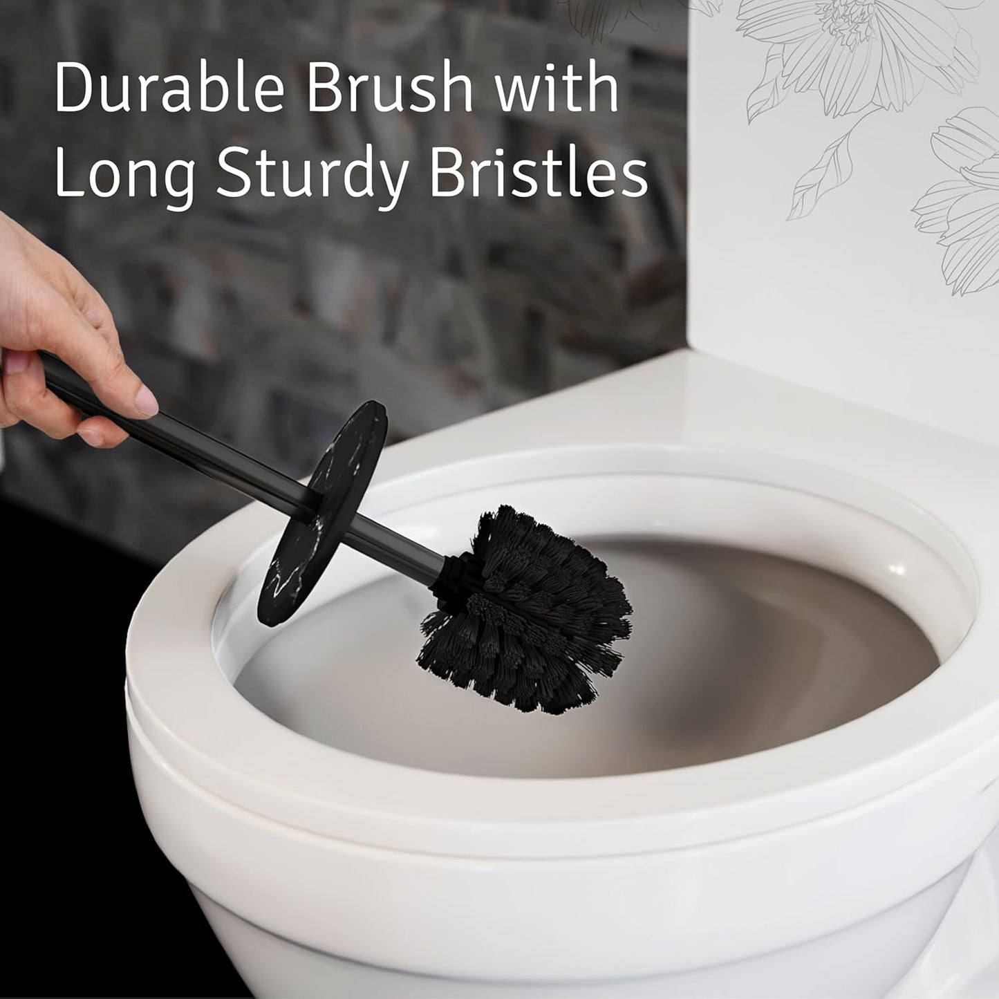 Toilet Brush and Holder Set - Toilet Bowl Brush and Holder with Sturdy Bristles for Thorough Cleaning - Concealed White Bathroom Accessories Toilet Cleaner Brush for Bathroom (Marble Look)