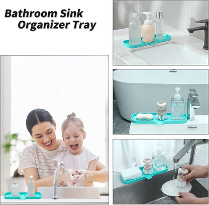 MicoYang Silicone Bathroom Soap Dishes with Drain Spout-Bathroom and Kitchen Sink Organizer,Sponge Holder,Dish Soap Tray,Perfect for Dispenser,Scrubber,Bottle,Cup on Sink or Counter-Black 4.9"×3.2"