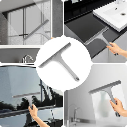16.7“- 59.5" Long Handle Window Squeegee with Extension Pole, 12.4" Wide Metal Shower Squeegee for Glass Doors, 2-in-1 Squeegee for Home Window Cleaning, Tile Wall, Car (Silver)