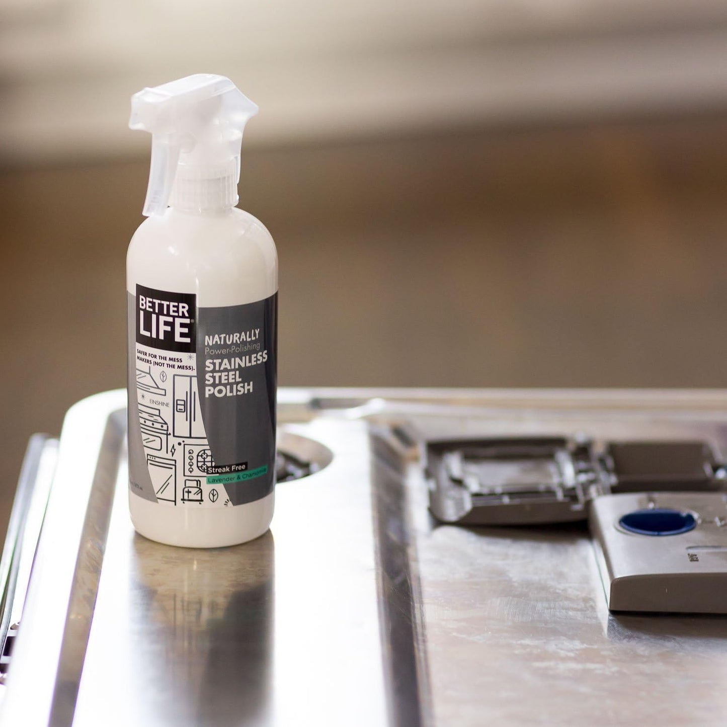 BETTER LIFE Stainless Steel Cleaner - 2 Pack 16 oz Streak-Free Stainless Steel Polish for Kitchen Sinks, Stoves, Metal Appliance, Refrigerator - Removes Grease & Water Stains - Chamomile-Lavender