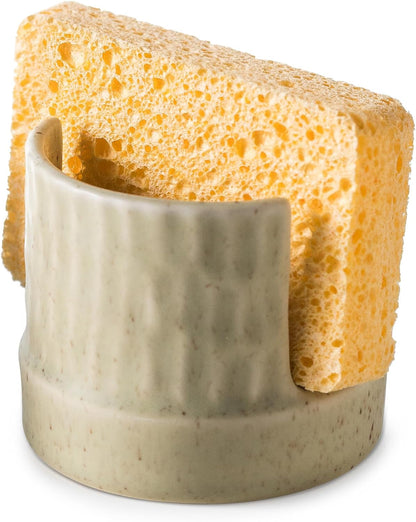 Zoeeker Sponge Holder for Kitchen Sink, Ceramic Dish Sponge Dish Rack Scrubby Caddy Kitchen Organizer Cute Sink Caddy Organizer, Farmhouse Decor, Speckled Glaze
