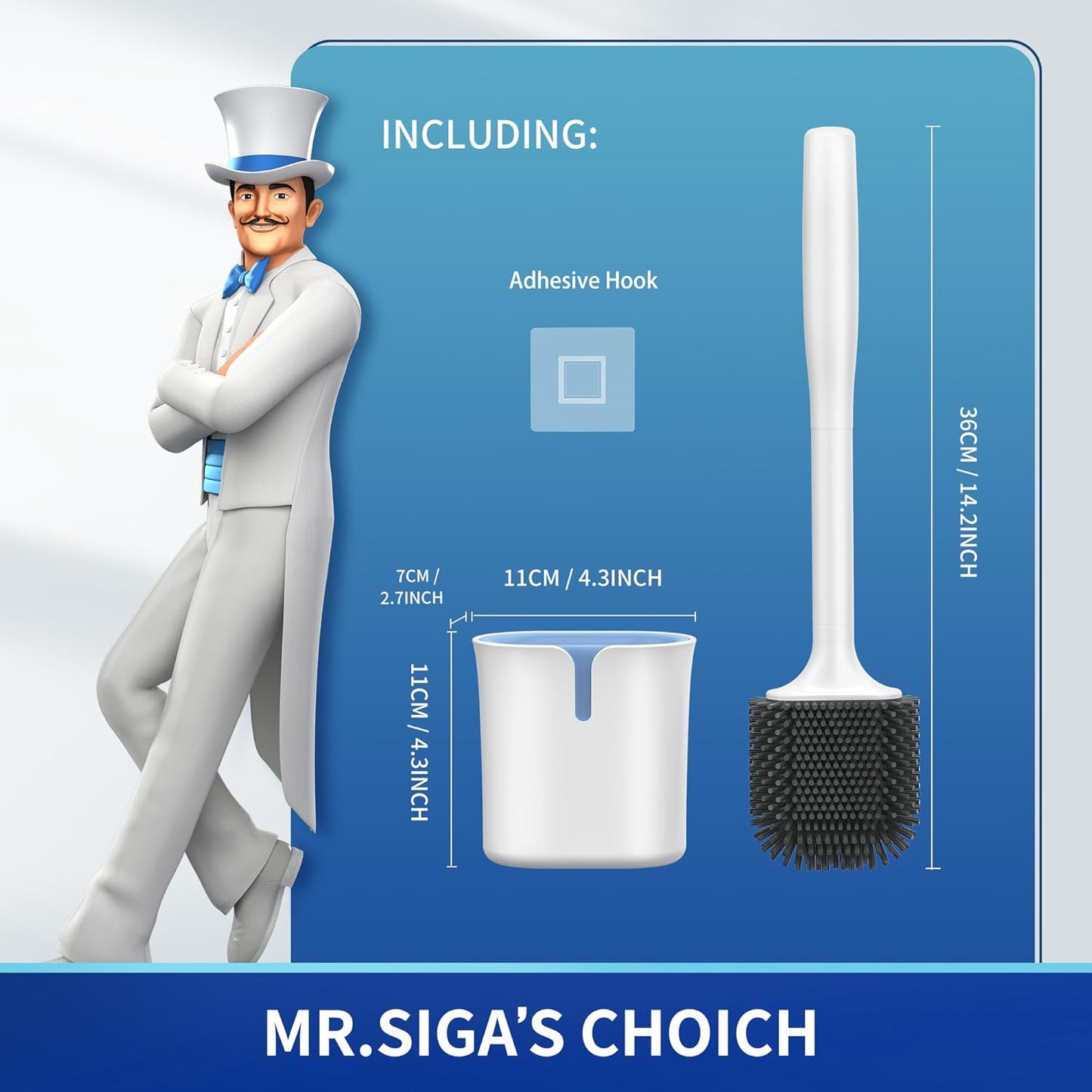 MR.SIGA Toilet Brush and Holder, Wall Mounted Toilet Brush for Bathroom Cleaning, Compact Toilet Brush with Holder Set, White, 1 Pack