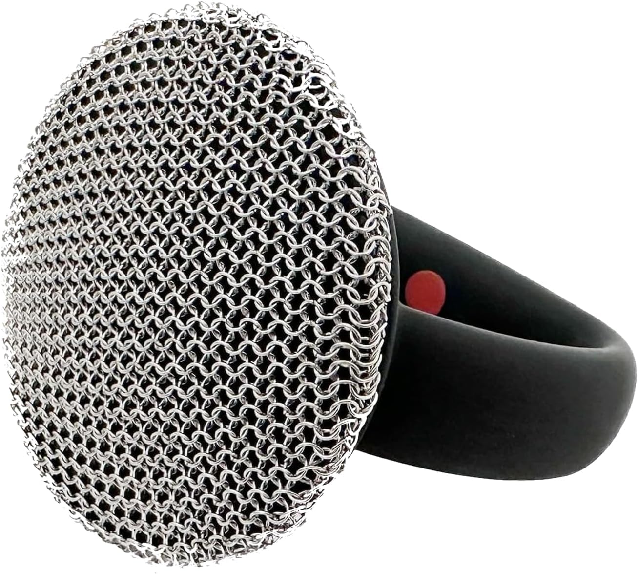Cast Iron Scrubber with Handle 316L Stainless Steel Chainmail Scrubber for Cast Iron Pan Skillet Cleaner,Skillets and Grills (Red)