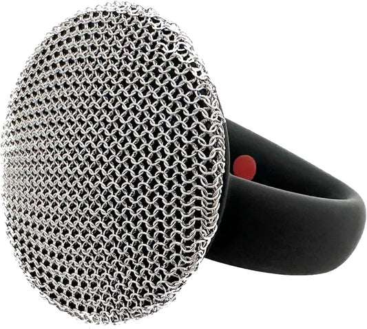 Cast Iron Scrubber with Handle 316L Stainless Steel Chainmail Scrubber for Cast Iron Pan Skillet Cleaner,Skillets and Grills (Red)