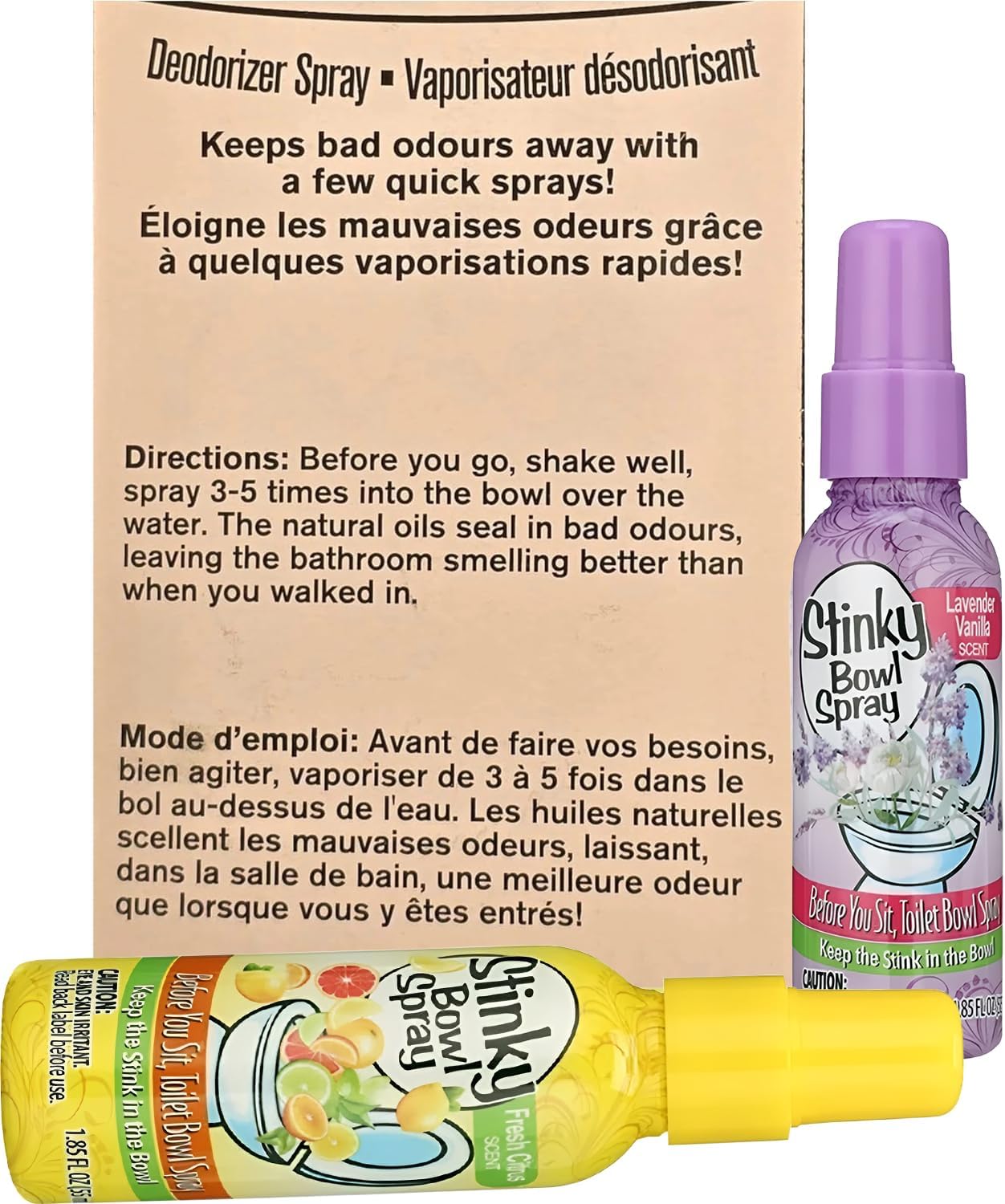 Set of 4 Stinky Bowl Spray 1.85oz - Before You Go Toilet Bathroom Deodorizer - Features Fresh Citrus Scent and Lavender Scent!