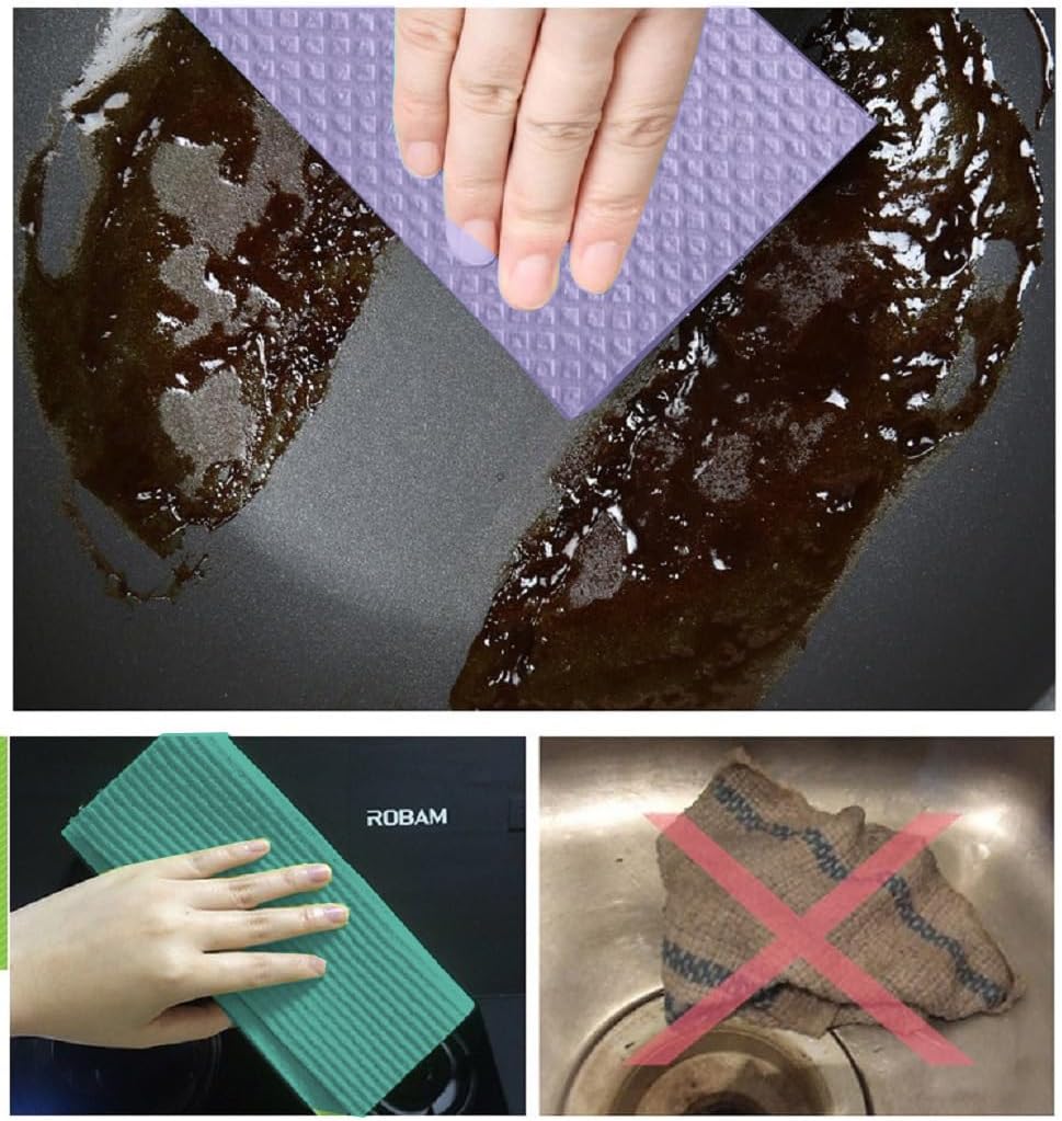 Reusable Cleaning Cellulose Sponge Cloths Absorbent Wipes Clean Kitchen Car Dish Eco-Friendly Dishcloth Hand Towel Auto - 1pack (5pcs)