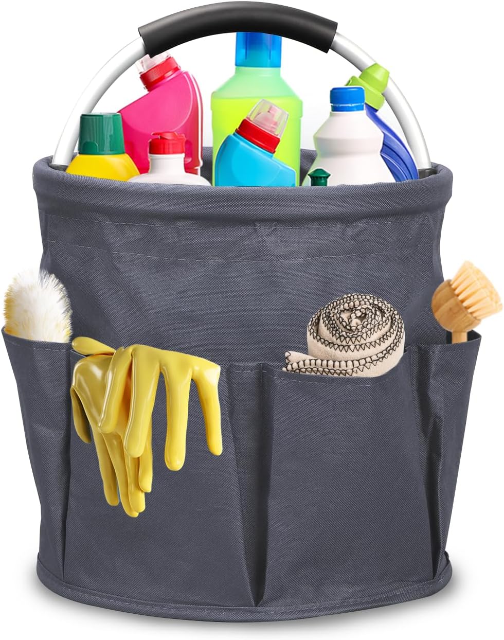 Qivine 17L Cleaning Caddy with Handle, Cleaning Supply Caddy Foldable Tool Bag Cleaning Products Organizers Portable Cleaning Bucket Organiser for Storing Towels(Blue)