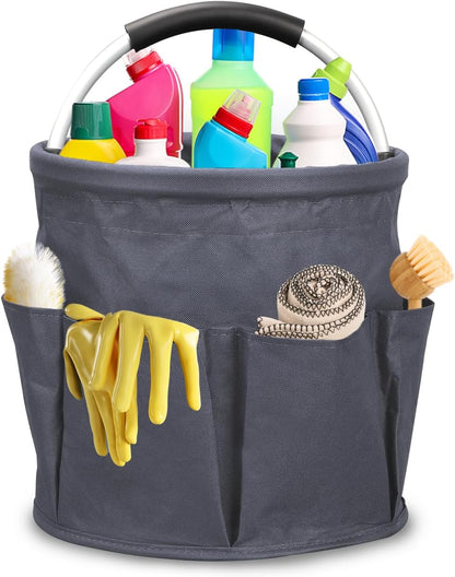 Qivine 17L Cleaning Caddy with Handle, Cleaning Supply Caddy Foldable Tool Bag Cleaning Products Organizers Portable Cleaning Bucket Organiser for Storing Towels(Blue)
