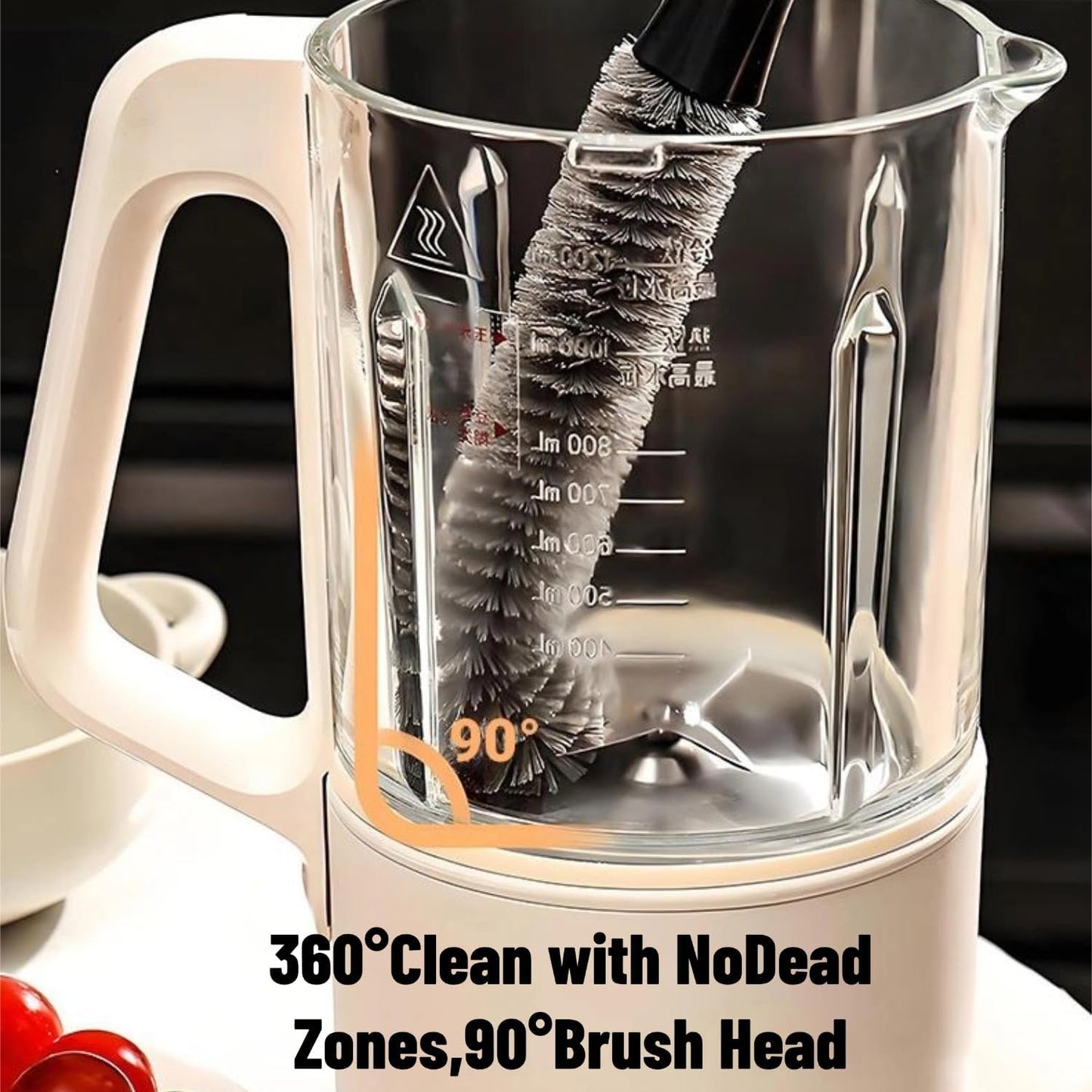 2-in-1 Detachable Dual-Head Bottle Brush, Blender Cleaning Brush for Fruit Juicer, Cup Lid & Kitchen Appliances, Food-Grade Bristles for Deep Cleaning