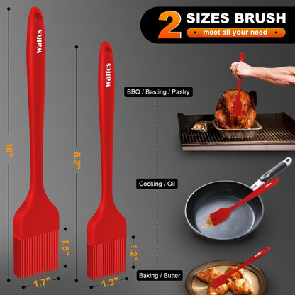Walfos Silicone Basting Pastry Brush, Heat Resistant Pastry Brush Set, Strong Steel Core and One-Pieces Design, Perfect for BBQ Grill Baking Kitchen Cooking, BPA Free and Dishwasher Safe, 2 Pcs (Blue)