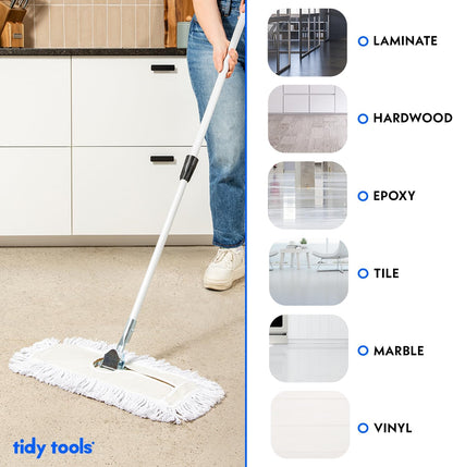 Commercial Dust Mop – 18 Inch Floor Sweeper for Hardwood, Reusable Cotton Mop Head, Extendable Handle, Dry Mop for Floor Cleaning & Janitorial Supplies