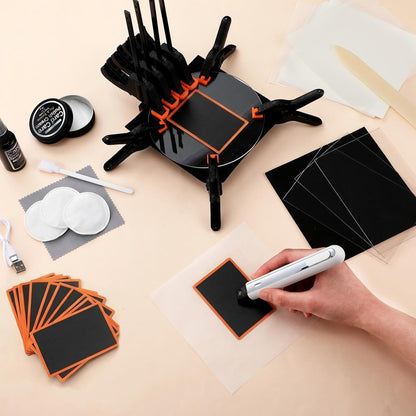 Grinsvalley 213 Pcs Card Cleaning Kit Sports Trade Card Flattening Tool Kit, Cleaning Spray, Polishing Paste, Microfiber Cloth, Acrylic Sheets, Plastic Clamps, Thermal Pen, PC Sheets