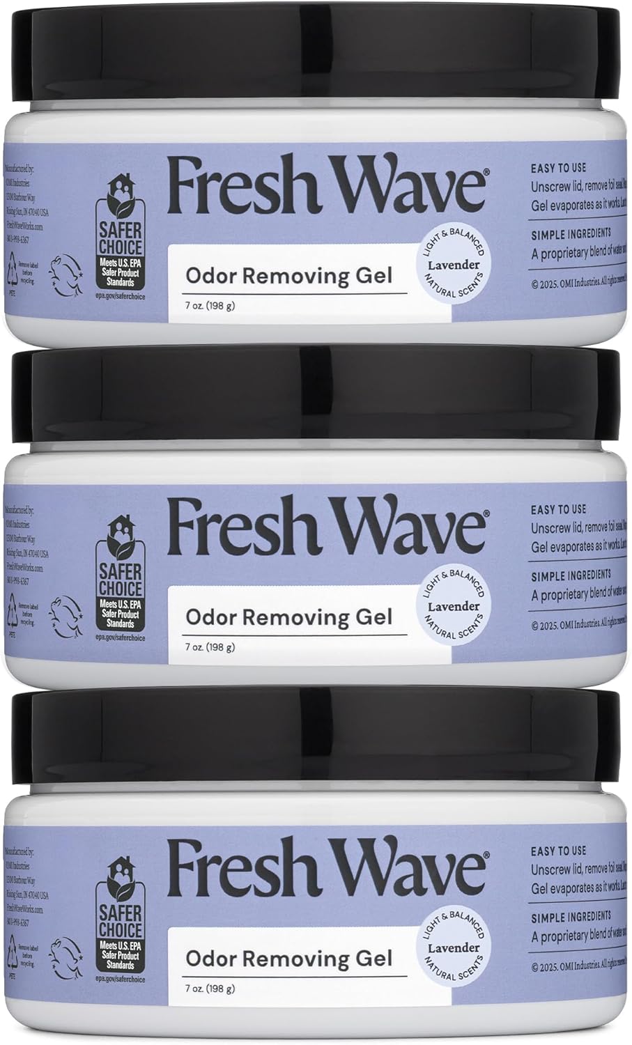 Fresh Wave Odor Removing Gel, 7 oz., Pack of 3 - Odor Absorbers for Home, Safer Odor Relief, Natural Plant-Based Odor Eliminator, Every 7 oz. lasts 15-30 Days, For Cooking, Trash & Pets