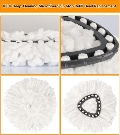 5-Pack Spin Mop Replacement Heads, 100% Microfiber Spin Mop Refills Heads for Easy Wring, 360°Micro Replacement Mop Head for Easy House Cleaning Floor Mopping - (White)