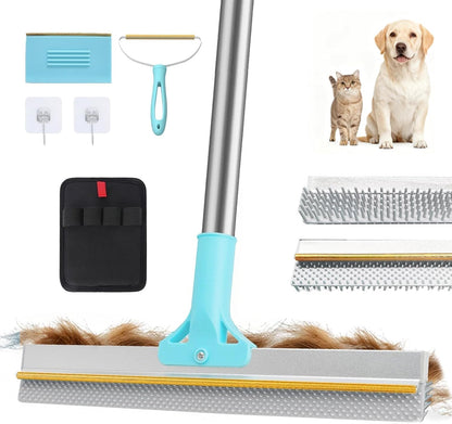Lazyfeel Pet Hair Remover, Adjustable 18-54”Carpet Rake, Rubber Broom for Deep Clean, Dual-Sided Fur Remover Broom for Pet Hair, Furniture, Rugs, Stairs, Car, and More