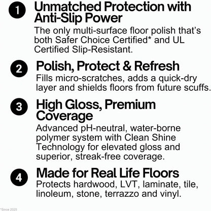 Quick Shine Multi Surface Floor Finish 64oz | Cleaner & Polish to use on Hardwood, Laminate, Luxury Vinyl Plank LVT, Tile & Stone | Safer Choice w/Clean Shine Technology | Shine-Protect-Refresh