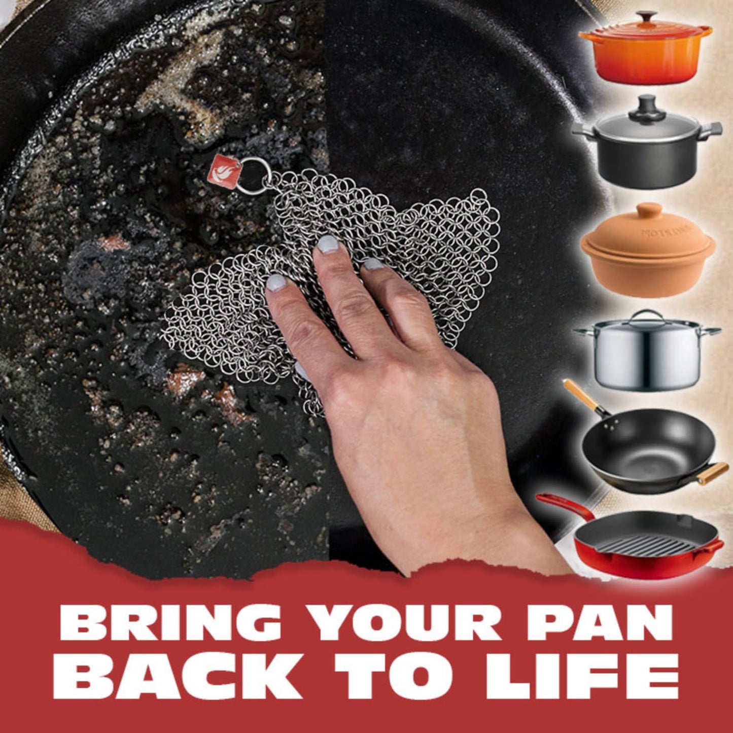 CM SCRUBBER Knapp Made Original 4" Chainmail Scrubber - Cleaner For Cast Iron, Stainless Steel, Hard Anodized Cookware and Other Pots & Pans