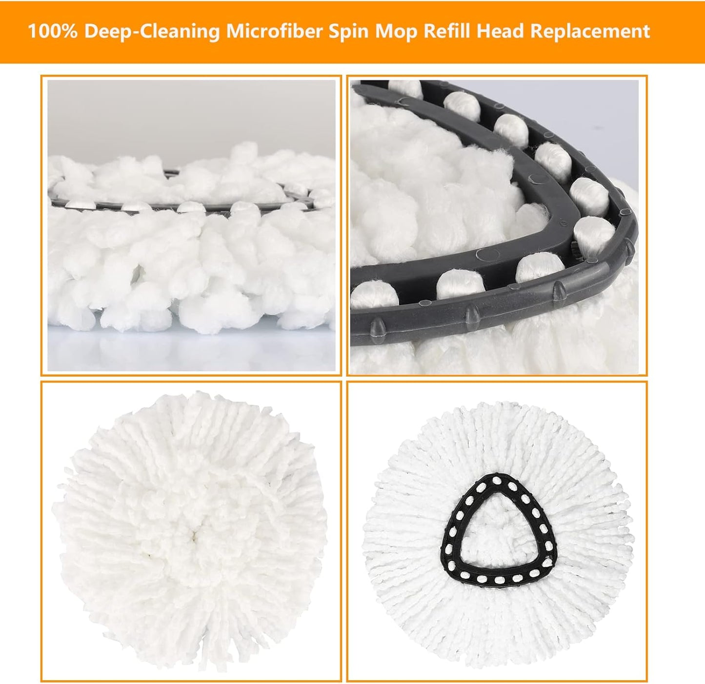5-Pack Spin Mop Replacement Heads, 100% Microfiber Spin Mop Refills Heads for Easy Wring, 360°Micro Replacement Mop Head for Easy House Cleaning Floor Mopping - (White)