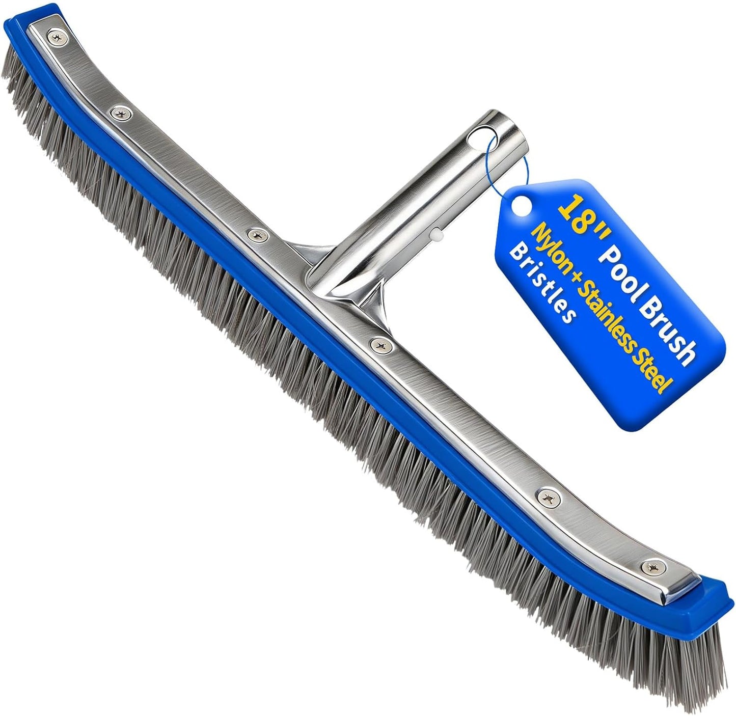 5-Inch Pool Brush Head - Combo Nylon & Stainless Steel Wire Bristles, Heavy Duty Metal Pool Brushes for Extra Scrubbing Power, for Cleaning Inground Pool Tiles, Concrete, Walls, Floor, Steps, Corners