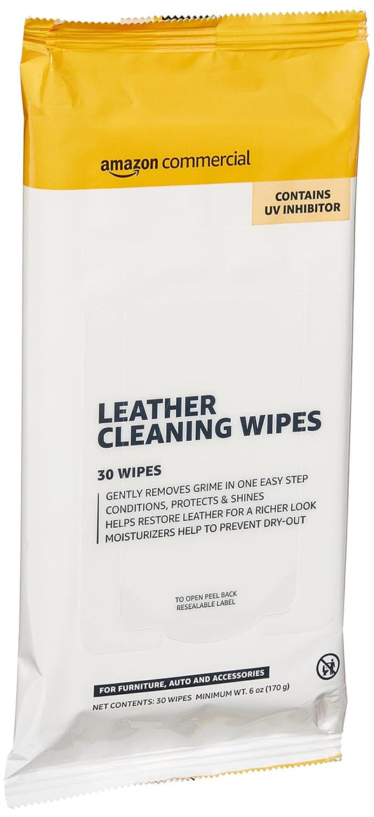 AmazonCommercial Leather Cleaning Wipes, 120 Count, 30 Count (Pack of 4)
