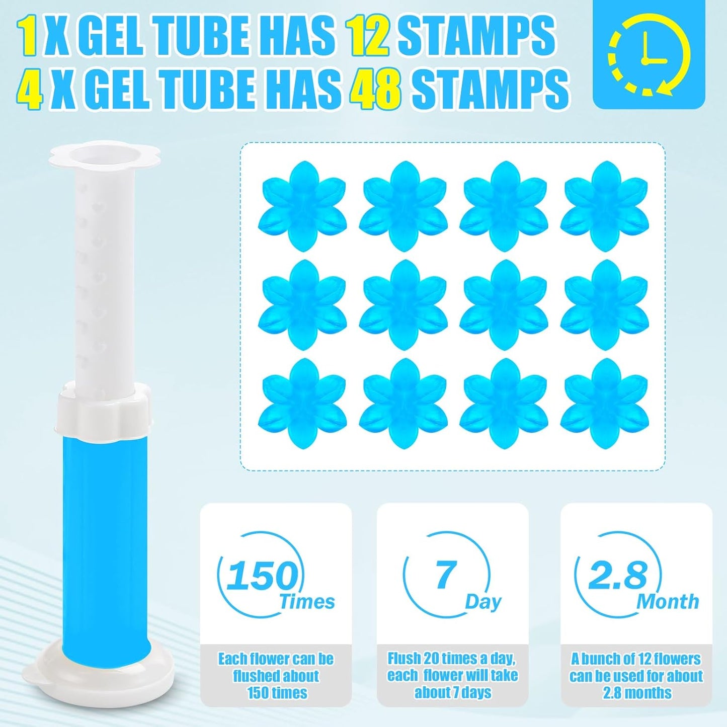 4 Pack Toilet Gel Stamp, 48 Stamps 4 Kinds Of Scent Toilet Bowl Cleaner Gel, Long-Lasting Flowers Shaped Bathroom Freshener, Keeps Toilet Fresh Fragrant and Clean
