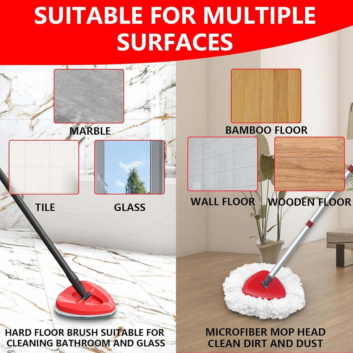 2 Pack Upgrade Scrub Brush Replace Heads Compatible with O Cedar EasyWring 1 Tank Spin Mop,Mop Replacement Scrubber Head Brush,Floor Cleaning Brush,More Layers of Bristles for Bathroom, Deck, Kitchen