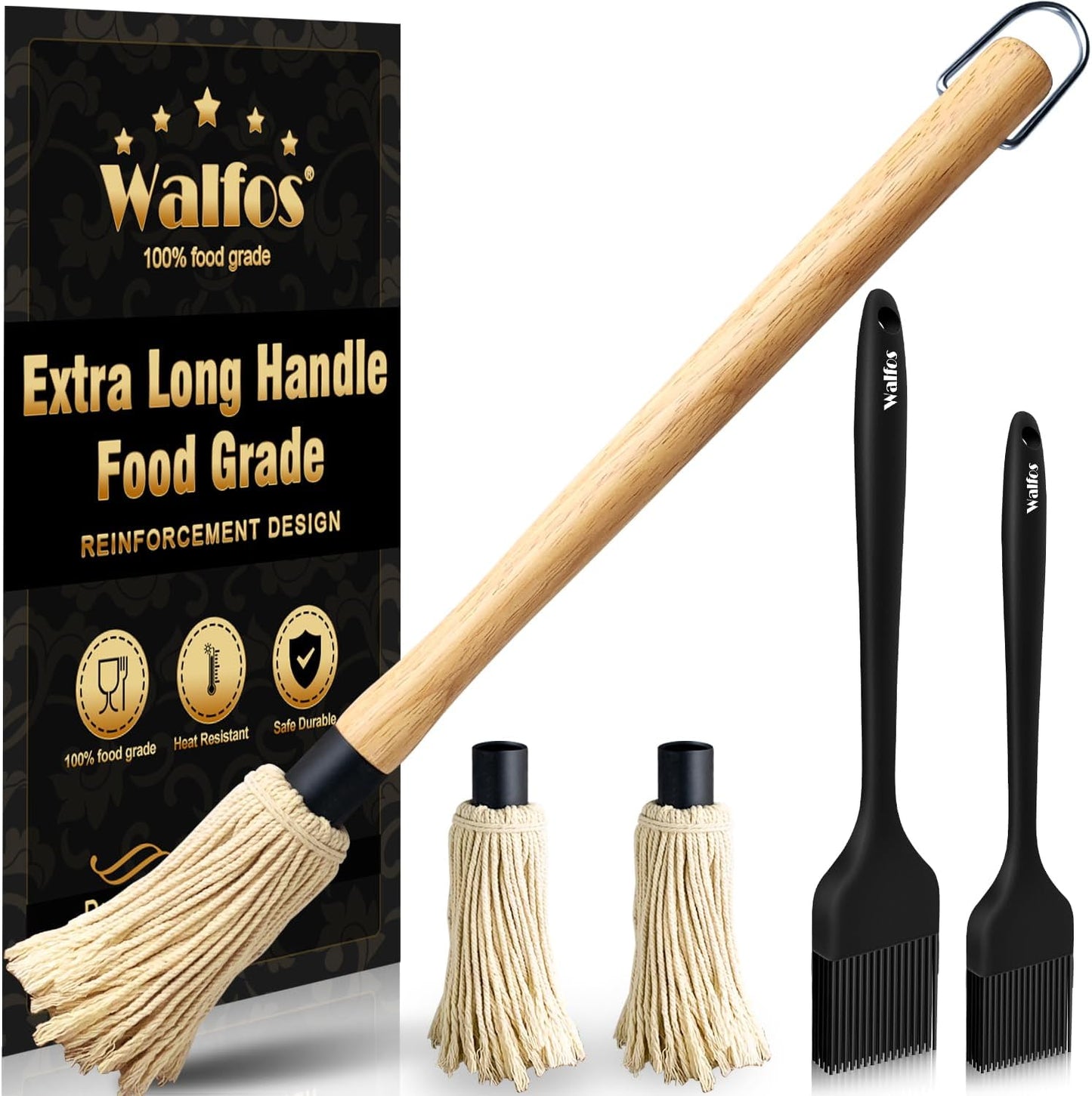 Walfos Silicone Basting Pastry Brush, Heat Resistant Pastry Brush Set, Strong Steel Core and One-Pieces Design, Perfect for BBQ Grill Baking Kitchen Cooking, BPA Free and Dishwasher Safe, 2 Pcs (Blue)