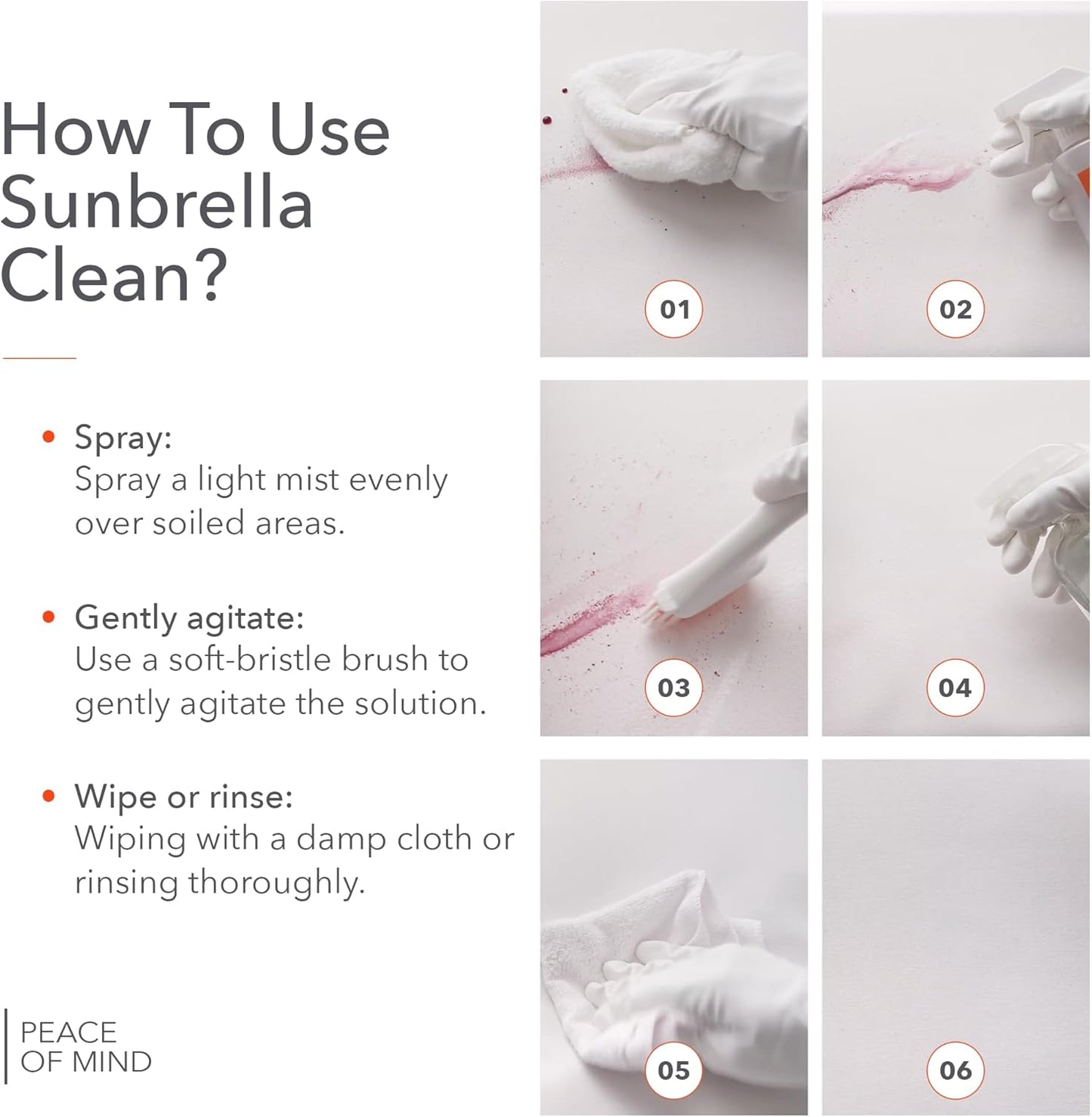 Sunbrella Clean Multi-Purpose Fabric Cleaner | All-in-One Solution for Water-Safe Fabrics and Vinyl | Upholstery Cleaner, Removes Stains & Spills | Non-PFAS | 16 fl oz