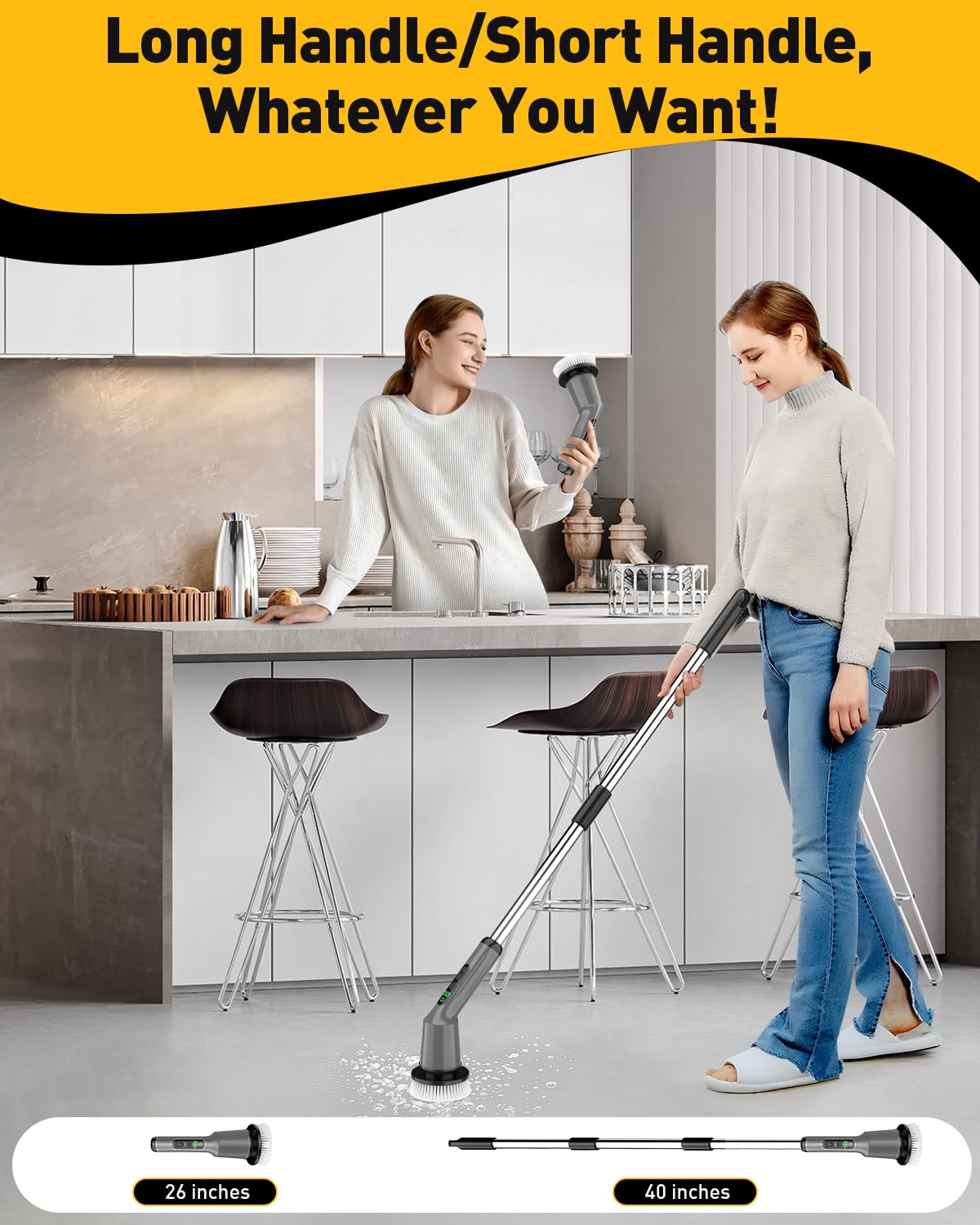 Electric Spin Scrubber for Cleaning Bathroom, Shower Scrubber Cordless Cleaning Brush with IPX7 Waterproof & 2 Speed, 3 Brush Heads, Bathroom Cleaning Supplies for Shower Tub Kitchen Tile Toilet White