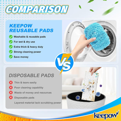 KEEPOW Reusable Dry Sweeping Cloths Microfiber Wet Pads Compatible with Swiffer Sweeper Mop and Sweep & Mop Deluxe, Replacement Mopping Pad Refills for Hardwood Floor Cleaning (2 Pack)