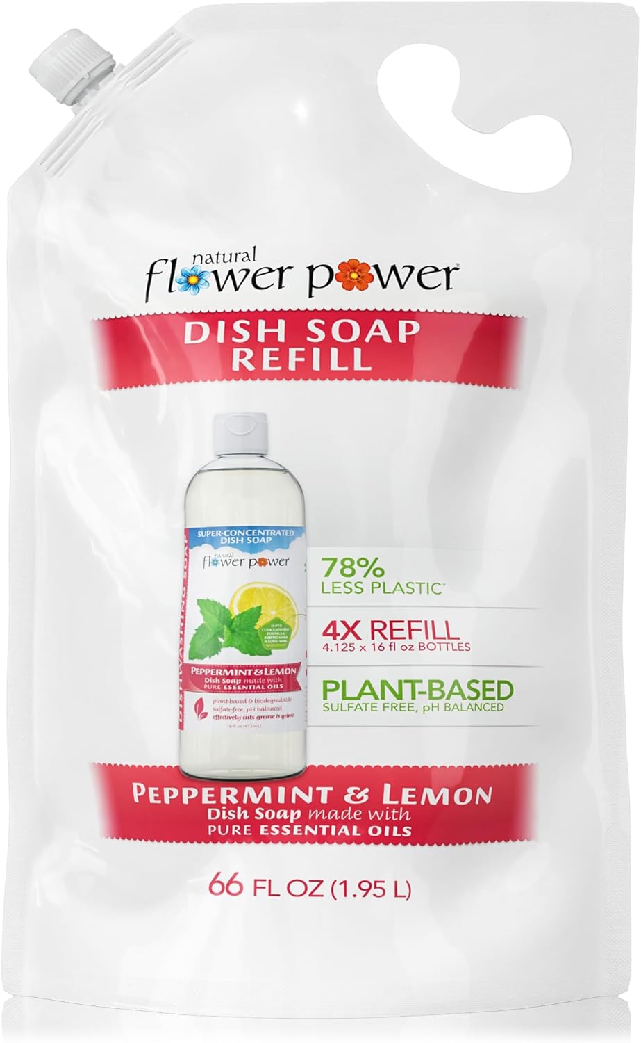 Natural Flower Power Liquid Dish Soap Refill – 66 Fl Oz Refills 4X – Plant-Based & Scented w/Pure Essential Oils – Natural Dishwashing Detergent – Sulfate-Free Kitchen Soap (Lavender)