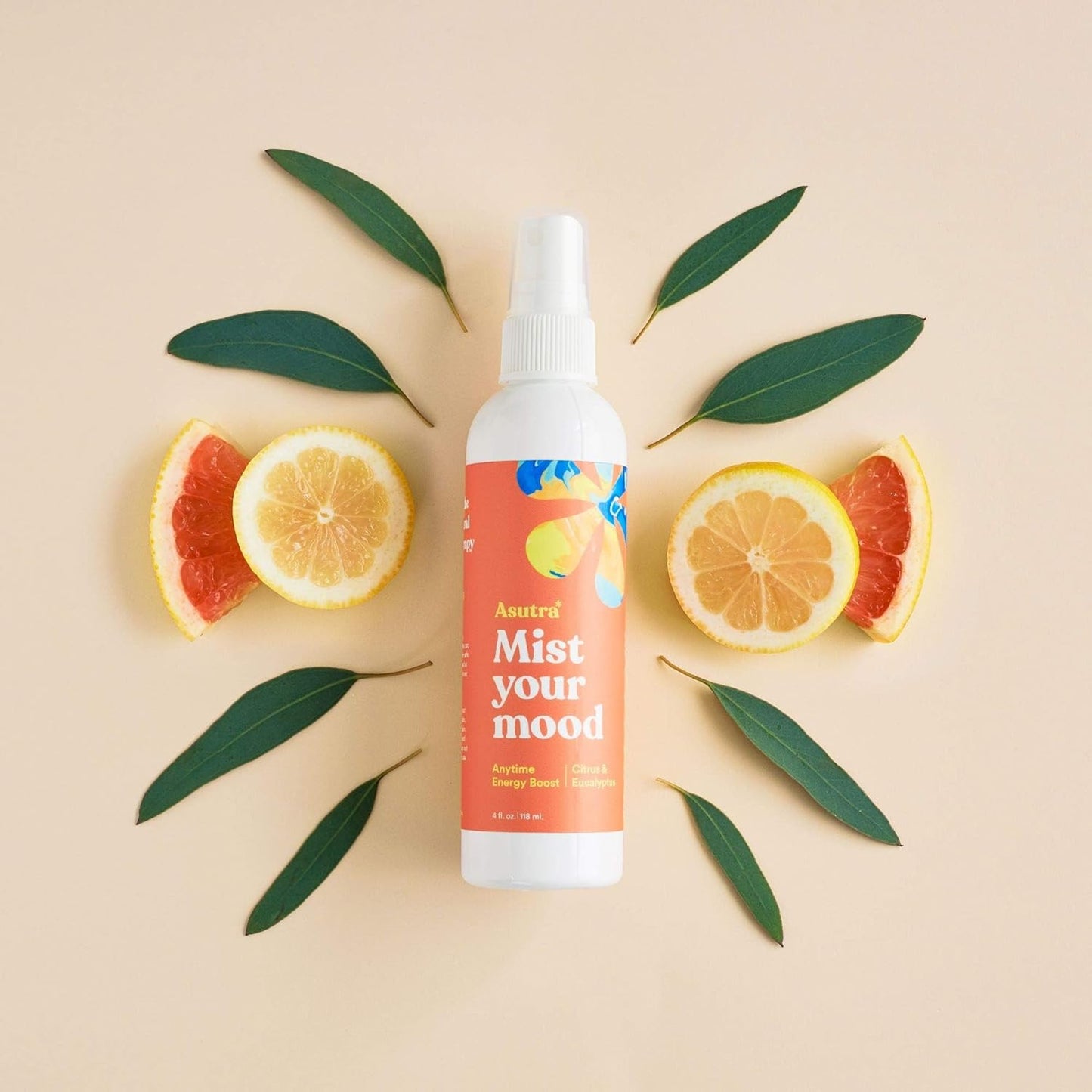 ASUTRA Multi-Use Essential Oil Aromatherapy Spray (Citrus & Eucalyptus), 4 fl oz – Mist for Face, Body, Rooms & Linens – Car, Fabric, and Bathroom Freshener