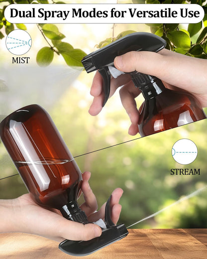 2 Pack 360° Spray Bottles, 10 oz Plastic Small Containers with Adjustable Spray Nozzles, Spray Bottles for Hair, Cleaning Solutions, BBQ and Plants Clear