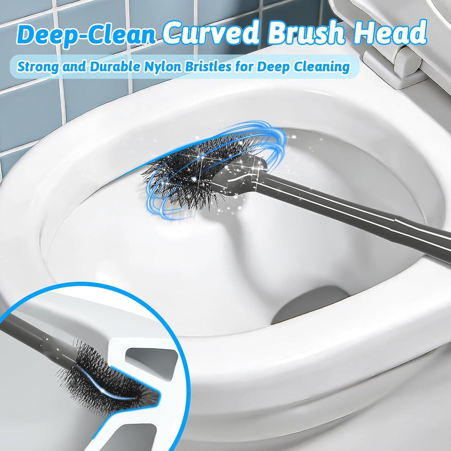 Sellemer Toilet Brush and Plunger Set, Curved Design Head for Deep Cleaning, Heavy Duty Toilet Bowl Brush and Plunger Combo with Holder for Bathroom Cleaning, Black, 2 Pack
