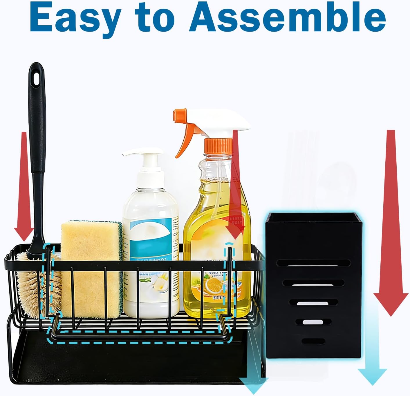 Kitchen Sink Caddy Organizer with Removable Brush Holder and Self Drain Tray, Kitchen Sink Organizer for Sponge, Soap,Dish Brush,Scrubber,Kitchen Essentials and Gadgets(Black)