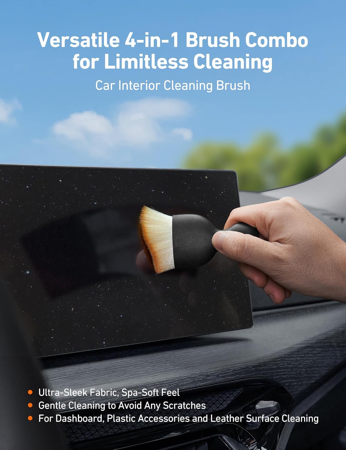 AstroAI Car Windshield Cleaner Tool, Window Cleaning Kit with 39in Car Mirror Squeegee, 4 Reusable Microfiber Pads and Extendable Handle, Blue