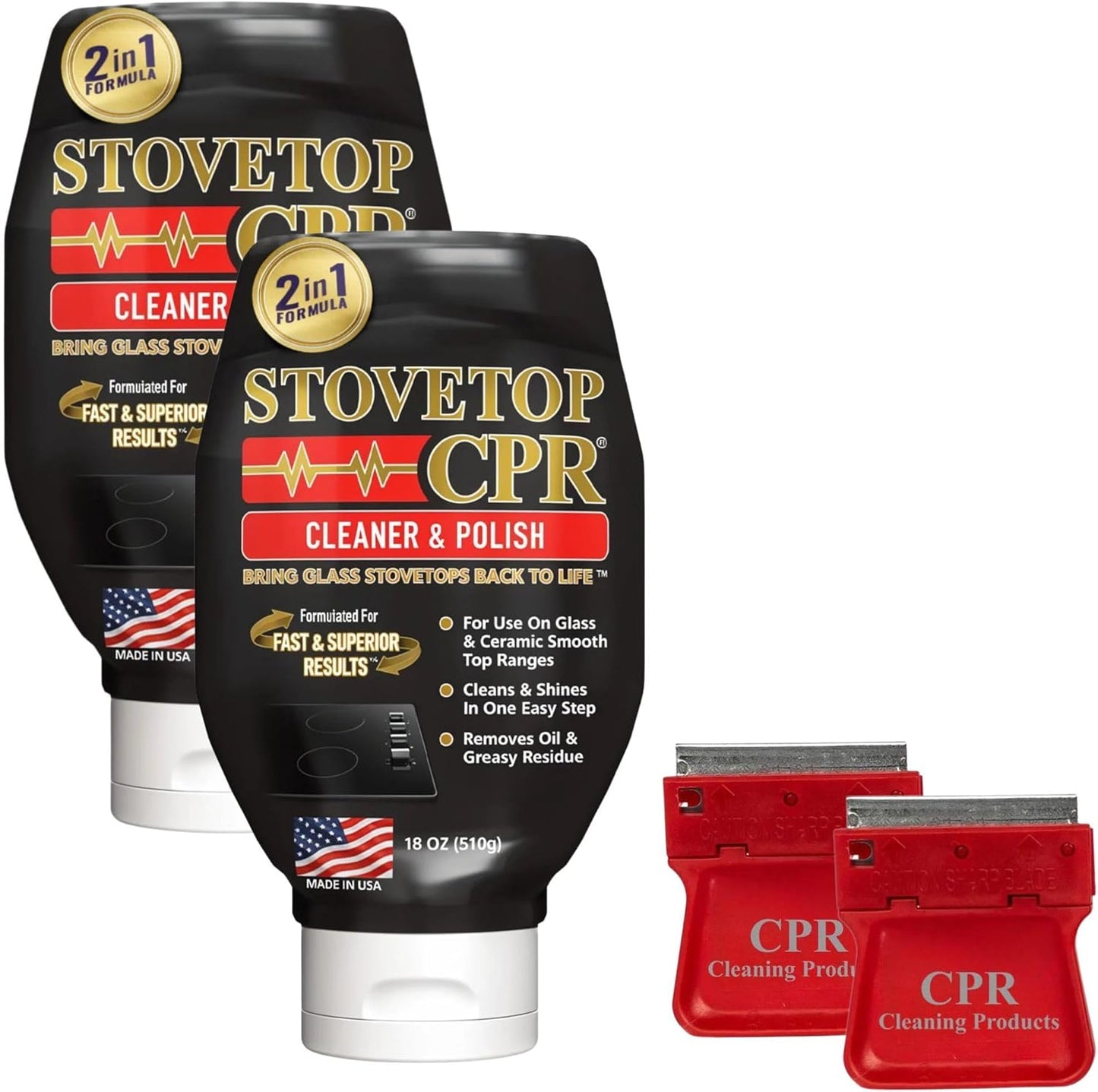 Stovetop CPR Glass Cooktop Cleaner Kit (18oz) – Ceramic Stove Cleaner, Polish, Scrubber Pads, Razor Scraper & Microfiber Towels